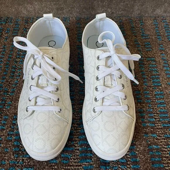 Calvin Klein Women's Michaela sneakers white monogram print Shoe Size 12 - Picture 7 of 8